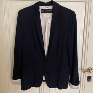 Preppy Zara Soft Navy Blue Blazer with Pockets - Size M